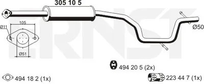 Produktbild von ERNST 305105 Mittelschalldämpfer Schalldämpfer für FORD MONDEO IV Turnier (BA7) S-MAX (WA6) GALAXY (WA6) MONDEO IV (BA7) MONDEO IV Stufenheck (BA7)