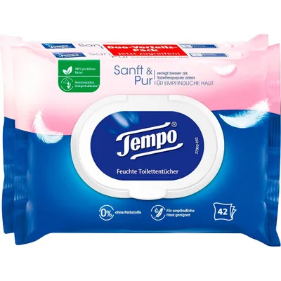 Obrázek produktu pro Tempo 836199 Feuchtes Toilettenpapier Sanft & Pflegend Duo-Pack 1-lagig Duo-Pack 2x 42 Tücher