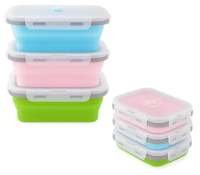 Image de Boîtes à repas pliables en silicone, lot de 3, 500 ml, pliables, boîtes à bento adaptées au micro-ondes, au lave-vaisselle et au congélateur – boîtes à repas réutilisables en silicone, sans BPA (16,5 x 10,9 x 6,5 cm) (550 ml)