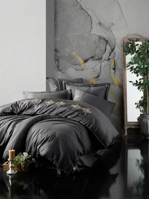 Productafbeelding van L'Essentiel, slaapkamertextiel, King - Anthraciet, satijnen dekbedovertrekset voor een tweepersoonsbed, 100% katoensatijn, antraciet, 200 x 220 cm