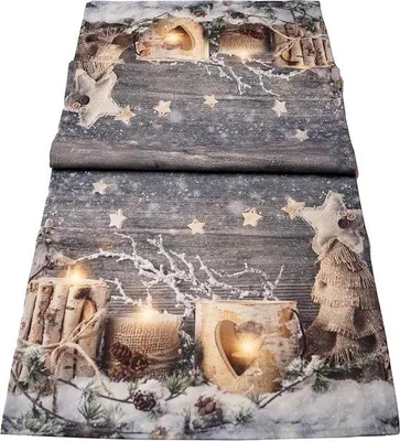 Zdjęcie produktu dla Świąteczny bieżnik na stół – motyw świec – 140 x 40 cm