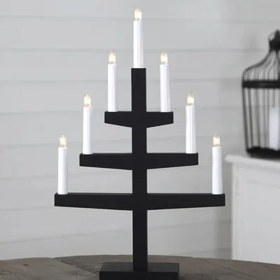 Produktbild von Kerzenleuchter 'Trapp' - 7 Arme - warmweiße Glühlampen - H: 54cm, L: 34cm  - Schalter - Schwarz
