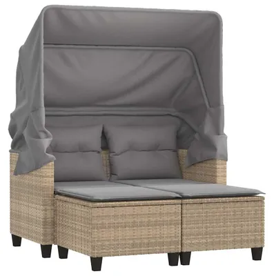Produktbild von vidaXL Gartensofa 2-Sitzer mit Dach und Hockern Beige Poly Rattan