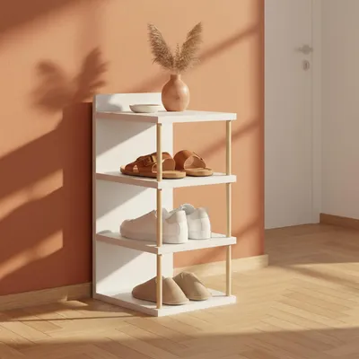 Produktbild von Schuhregal 4 Ebenen – Schuhständer Holz Flur Garderobe – Schuhaufbewahrung platzsparend – 3 Farben – 29x30x60cm (Weiß)