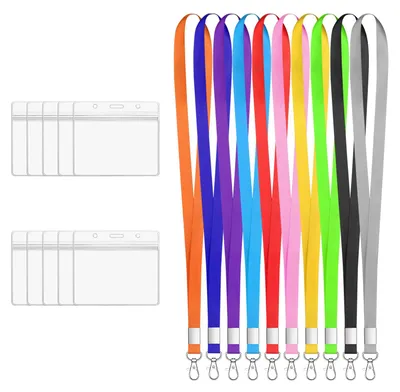 Productafbeelding van Identicarthouders met halsband, 10 stuks, waterdichte identificatiehouder, zachte, transparante PVC-identicarthouder met gekleurde halsband, identificatiehouder voor bedrijven/beurzen/scholen (horizontaal)