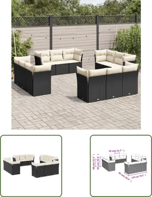 Produktbild von The Living Store 12-tlg. Garten-Sofagarnitur mit Kissen Schwarz Poly Rattan