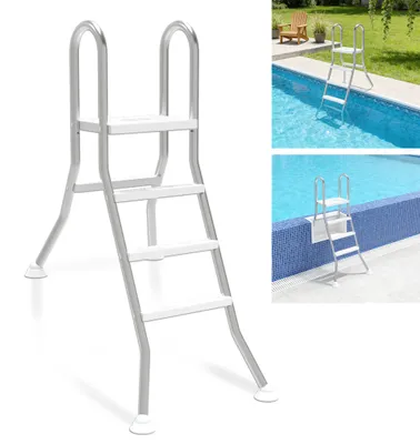 Image de Échelle de piscine JOIEYOU en acier inoxydable, 3 marches, antidérapante, pour piscine de jardin et jacuzzi, capacité de charge de 150 kg, main courante, résistante aux intempéries, durable