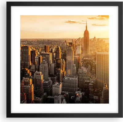 Produktbild von Gerahmtes Poster - Schwarzer Rahmen - New York Wolkenkratzer Manhattan - 40x40 cm - Wand Bild - Wanddeko - Wandbilder - Wandposter - Bilderrahmen - Bilder - Kunstdruck - Wandbild - P2BAC40x40-2672