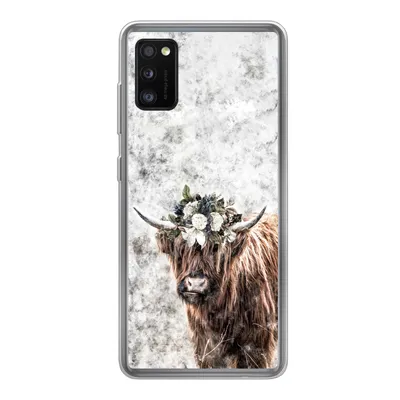 Produktbild von MuchoWow® Handyhülle Schutzhülle Hülle für Samsung Galaxy A41 Schottischer Highlander - Marmor - Blumen Silikon Softcase Handy Hülle - Mobiltelefon