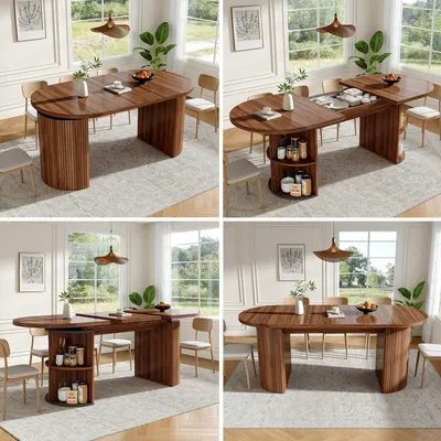 Produktbild von Ausziehbarer Esstisch mit verstecktem Staufach 120-160x80cm MDF Tischplatte Dunkelbraun