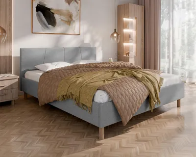 Produktbild von ALMORE Polsterbett – minimalistisches Design, Holzbett auf Füßen | Cira - 7zonen Multipocket