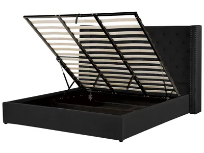 Obrázok produktu pre BELIANI Posteľ s úložným priestorom čierna zamatové čalúnenie 180 x 200 cm prešívané čelo lamelový rošt glamour dizajn