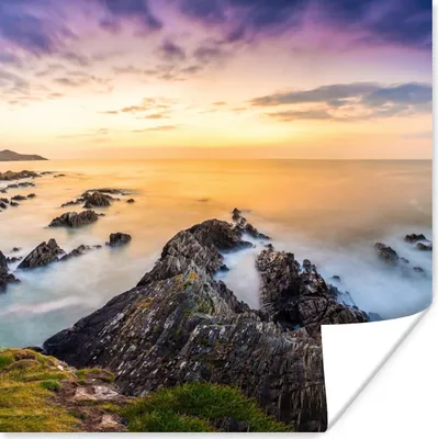 Produktbild von MuchoWow® Poster Sonnenuntergang - Horizont - Wasser - Landschaft - Blau 50x50 cm - Wohnzimmerdekoration
