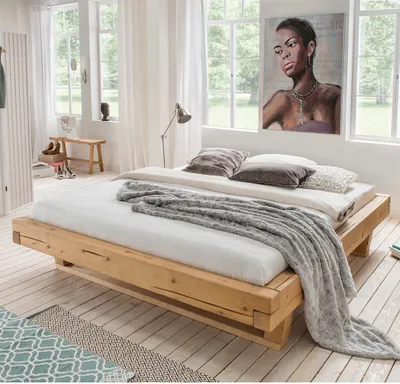 Produktbild von Massivholz Doppelbett, 180x200 cm, Fichte massiv, ohne Kopfteil, Massivholzkufen, UPPSALA-137, B/H/T ca. 198/42/228 cm