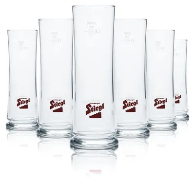 Produktbild von 6x Stiegl Glas 0,3l Stange Pokal Becher Gläser Brauerei Österreich Goldbräu Pils
