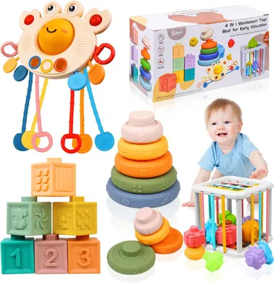 Productafbeelding van Babyspeelgoed 4-in-1 - Montessori set - Ontwikkeling stimuleren - Veilig en BPA-vrij - 25 x 12 x 13.5 cm - Multicolor