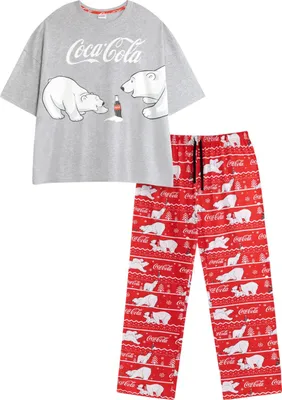 Image de Coca-Cola - Pyjama avec pantalon long pour femme, manches courtes NS9231 (M) (Gris/Rouge)
