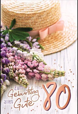 Produktbild von 80. Geburtstag - Karte mit Umschlag - Blumen - mit rosegoldener