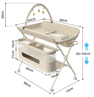Immagine prodotto di Fasciatoio con rotelle - Fasciatoio regolabile in altezza - 5 livelli - Ergonomico e pieghevole - Trasportabile con telaio in metallo - Per neonati da 0 a 1 anno - Bianco