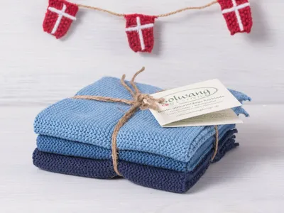 Produktbild von Solwang Wischtuch STAUBIG BLAU KOMBI gestrickt 3er Set Spültuch Wischlappen