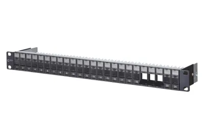 Produktbild von METZ CONNECT Keystone 19 Zoll Modulträger 1HE, 24 Port unbestückt, geschirmt, schwarz