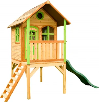 Obrázok produktu pre AXI Classic Laura Playhouse Brown/green - Green Slide, domček na piliéroch, 3 rok / roky, 1 dvere/dverí, Šmykľavka, Viacfarebný