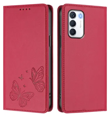 Produktbild von Lederhülle für Infinix Zero 5G 2023, Schmetterling Prägung Leder Brieftasche Schutzhülle mit Ständer Rot