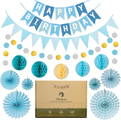 Productafbeelding van Herbruikbare papieren decoratieset - Verjaardagsdecoratie - Blauwe