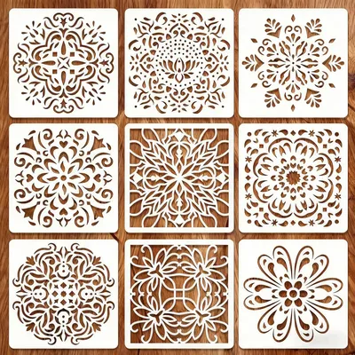 9 Mal-Schablonen, wiederverwendbar, 10,1 x 10,1 cm, für Basteln