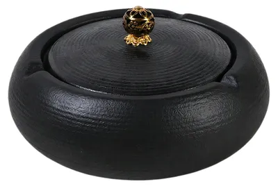 Produktbild von Keramik-Aschenbecher mit Deckel - Windfester und geruchsdichter Sturmaschenbecher - Für Balkon Garten Terrasse und Büro - Schwarz Groß