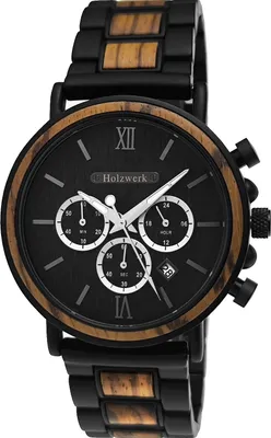 Produktbild von Holzwerk KERPEN Herren Edelstahl & Holz Uhr Chronograph mit Datum, schwarz beige