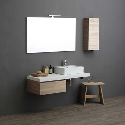 Immagine prodotto di Mobile bagno 120cm bianco e rovere con lavabo rettangolare | Valentina