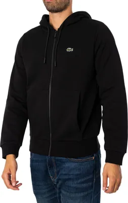 Produktbild von Lacoste Kapuzenpullover mit gesticktem Logo und Reißverschluss, Schwarz S