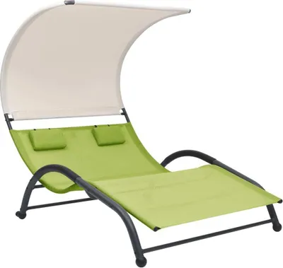 Image de Chaise longue double avec auvent textilène vert
