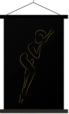 Produktbild von MuchoWow® Textilposter Frau - Schwarz - Gold - Strichzeichnung 40x60 cm mit schwarzem Rahmen - Wanddekorationen