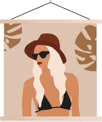 Produktbild von MuchoWow® Textilposter Sommer - Frau - Bikini 40x40 cm mit holzfarbenen Rahmen - Posterleiste