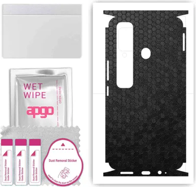 Produktbild von apgo Rückseite + Seiten Schutzfolie, Skin, kompatibel mit Tecno Spark 7 Pro, Hinten Displayschutzfolie aus Vinylfolie, kratzfest, einfache Montage - Schwarze Honigwabe