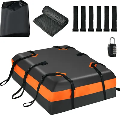 Produktbild von COSTWAY 450 L střešní box na auto, vodotěsný střešní box s kombinovaným zámkem a 6 háčky na dveře a protiskluzovou podložkou a taškou na přenášení, skládací zavazadlový box pro všechna vozidla s nosičem zavazadel nebo bez něj, černý