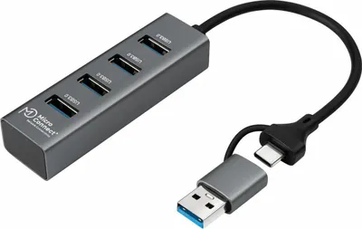 Obrázek produktu pro Microconnect USBHUB4-2IN1, USB 3.2 Gen 1 (3.1 Gen 1) Type-A, USB 3.2 Gen 1 (3.1 Gen 1) Type-A, 5000 Mbit/s, Černá, 0,3 m, 100 g