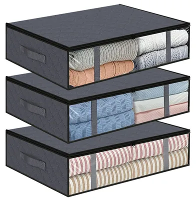 Immagine prodotto di Contenitori trasparenti per riporre sotto il letto, set da 3 pezzi, capacità 40 litri, ideali per abbigliamento