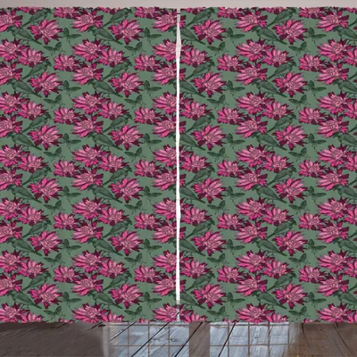 Produktbild von ARANDE Blumen Gardine, Vögel Zipfel Petals Hand gezeichnete Skizze Illustration, 280 x 260 cm, Rosa Laurel Grün