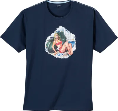 Produktbild von Ragman T-Shirt navy Frontprint Pin-Up Übergröße