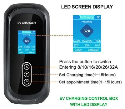 Image de Chargeur portable pour véhicule électrique, 11 kW, avec application - Câble de 5 mètres - Prise de type 2 - Chargeur mobile - Indice de protection IP66
