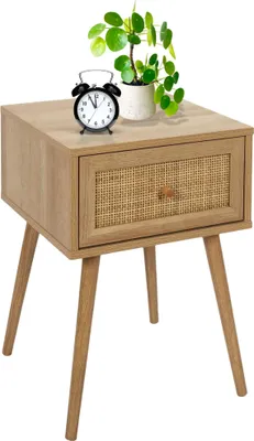 Produktbild von "MISOU Nachttisch mit Schublade aus Rattan-Geflecht und Holz"