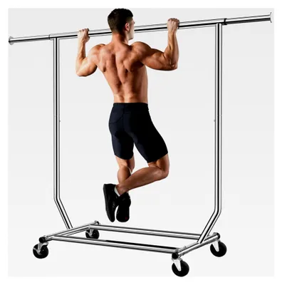 Produktbild von Kleiderständer mit Rollen, 180 kg Tragfähigkeit, verstellbar von 130-189 cm, mit Edelstahlrädern und Bremse
