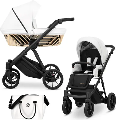 Produktbild von Kinderwagen IVENTO GLAM Sportwagen Babywagen Babyschale Komplettset Kinder Wagen Set 2 in 1 (White Pearl, Rahmenfarbe: schwarz)