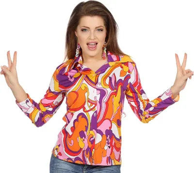 Produktbild von Wilbers Damen Bluse der 70er Jahre 36 - 48 Schlager Hippie Orchideen Gr. 44