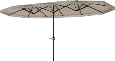 Image de Outsunny Parasol de jardin exterieur parasol double rectangulaire 4,5 x 2,65 x 2,6 m avec ouverture fermeture manivelle et franges, toile 180 g/m?, parasol pour balcon, piscine, terrasse, crššme