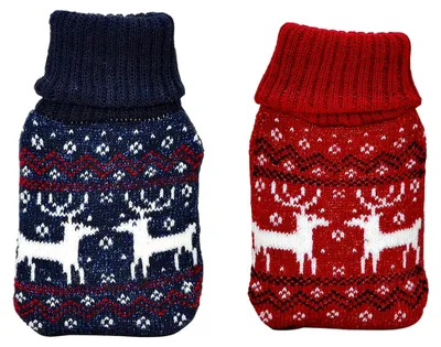 Produktbild von Taschenwärmer Elch im Strickbezug, 2er Set in Rot und Blau - Wiederverwendbare Handwärmer