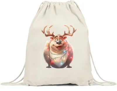 Produktbild von Lustiges Rentier Weihnachten Turnbeutel Lichterkette Adventsgeschenk